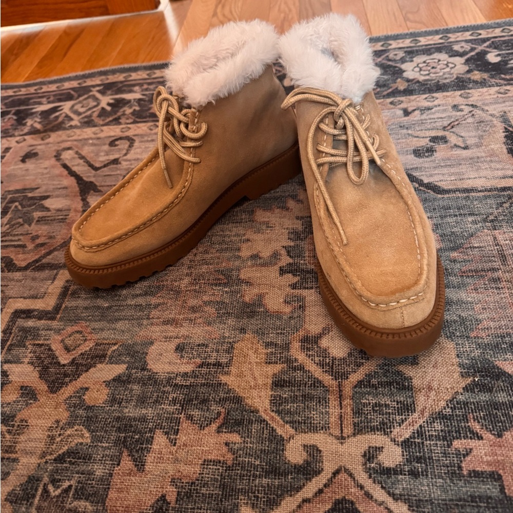J. Crew Tan Ankle Boots with White Fur Lining